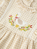 Baby Girls Goose Embroidered Beige Plaid Ruffle Bloomer Set