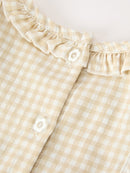Baby Girls Goose Embroidered Beige Plaid Ruffle Bloomer Set