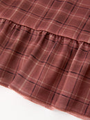Girls Brown Plaid Lace-Trim Peter Pan Collar Dress