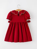 Girls Christmas Reindeer Smocked Red Bow Dress