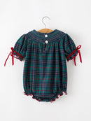 Girls Christmas Plaid Smocked Bubble Romper