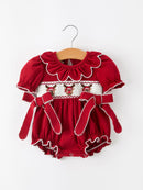 Baby Girls Christmas Reindeer Smocked Bubble Romper