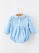 Christmas Nativity Embroidered Baby Boy Blue Smocked Romper