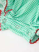 Christmas Girls Green Plaid Smocked Bow Bubble Romper