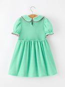 Christmas Girls Green Plaid Smocked Bow Peter Pan Collar Dress