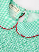 Christmas Girls Green Plaid Smocked Bow Peter Pan Collar Dress