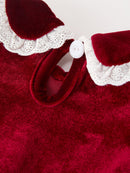 Christmas Burgundy Velvet Baby Girl Smocked Pearl Romper