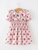 Fall Toddler Girls Vintage Smocked Floral Dress