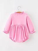 Baby Girls Christmas Santa Embroidered Ruffle Bubble Romper