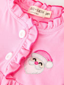 Baby Girls Christmas Santa Embroidered Ruffle Bubble Romper