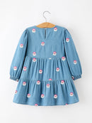 Christmas Santa Embroidered Girls Denim Dress