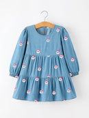 Christmas Santa Embroidered Girls Denim Dress