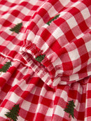 Christmas Tree Embroidered Plaid Girls Ruffle Collar Dress