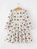 Christmas Bow and Gingerbread Print Girls Twirl Dress