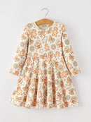 Christmas Gingerbread Cookie Girls Long Sleeve Twirl Dress