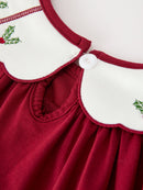 Christmas Holly Embroidered Girls Dress Petals Collar Puff Sleeve