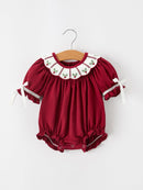 Christmas Holly Embroidered Baby Romper Petals Collar Ruffle