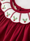 Christmas Holly Embroidered Baby Romper Petals Collar Ruffle