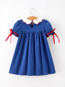 Christmas Santa Embroidery Blue Petal Collar Dress