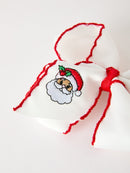 Girls' Christmas Santa Embroidered 6.25" Hair Bow – White/Pink
