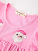 Christmas Santa Embroidery Girls Dress Ruffle Sleeve