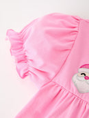Christmas Santa Embroidery Girls Dress Ruffle Sleeve