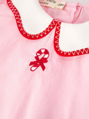 Christmas Girls Candy Cane Embroidered Top & Red Bloomer Set