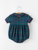 Christmas Baby Boys Plaid Smocked Peter Pan Collar Bubble Romper