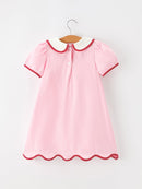 Christmas Girls Pink Candy Cane Embroidered Peter Pan Collar Dress