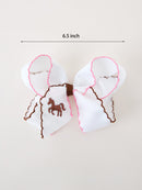 Western Horse Embroidery Ruffle Edge Girls Hairpin 4/6.25 Inches