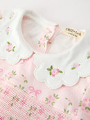 FALL Girls Pink Floral Embroidered Collar Smocked Dress
