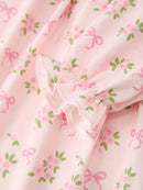 FALL Girls Pink Floral Embroidered Collar Smocked Dress