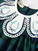 Christmas Girls Green & Navy Plaid Embroidered Collar Dress