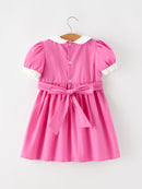 FALL Girls Hot Pink Floral Embroidered Smocked Dress