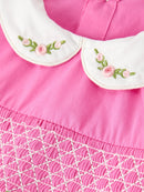 FALL Girls Hot Pink Floral Embroidered Smocked Dress