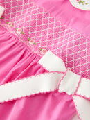 FALL Girls Hot Pink Floral Smocked Bow Bubble Romper