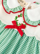 Baby Girls Christmas Green Plaid Embroidered Dress Top & Bloomer Set