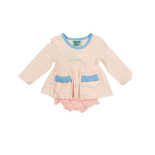 Hazel Blue Pink Stripe Bloomer Set with Ruffle Pockets
