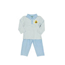 Hazel Blue Blue Stripe Collared Turkey Applique Pant Set