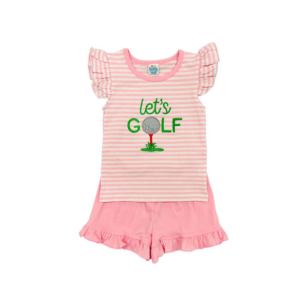 Funfetti Kids Pink Stripe Let's Golf Ruffle Short Set