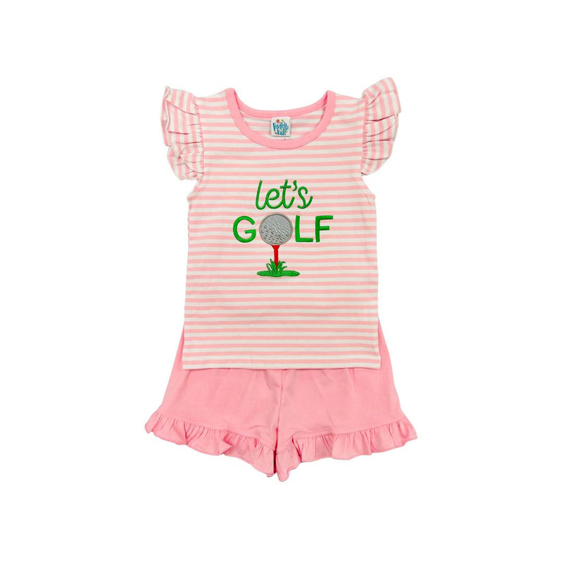 Funfetti Kids Pink Stripe Let's Golf Ruffle Short Set