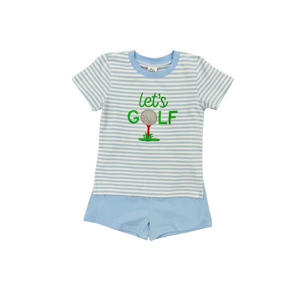 Funfetti Kids Blue Stripe Let's Golf Short Set