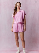 Tween Pink French Terry Scallop Hem Shorts & Dolman Sleeve Top | Mix & Match Lounge Set – Bossier City Boutique