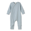 Cotton Baby Zipper Romper With Convertible Cuffs-Blue