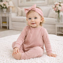 Cotton Baby Zipper Romper With Convertible Cuffs-Soft Coral