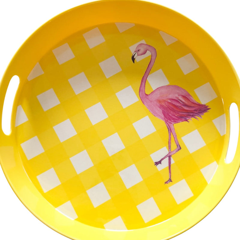 Flamingo Yellow Melamine Serving Tray with Handles | Fun Pool & Patio Decor