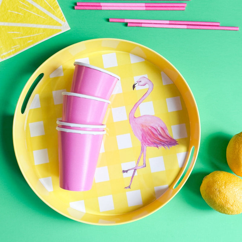 Flamingo Yellow Melamine Serving Tray with Handles | Fun Pool & Patio Decor