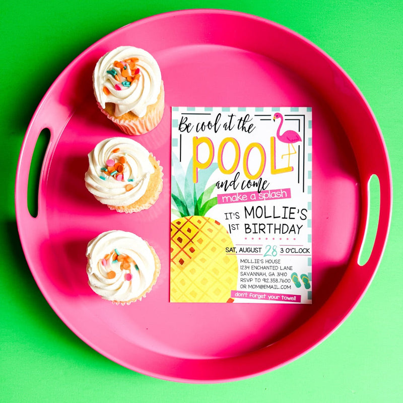 Hot Pink Party Serving Tray | Modern Decorative Melamine Tray with Handles