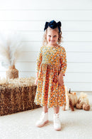 SALE Fall Floral 3/4 Sleeve Pocket Twirl Dress