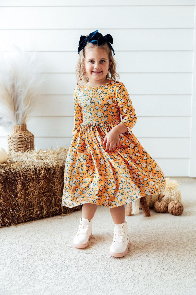 SALE Fall Floral 3/4 Sleeve Pocket Twirl Dress